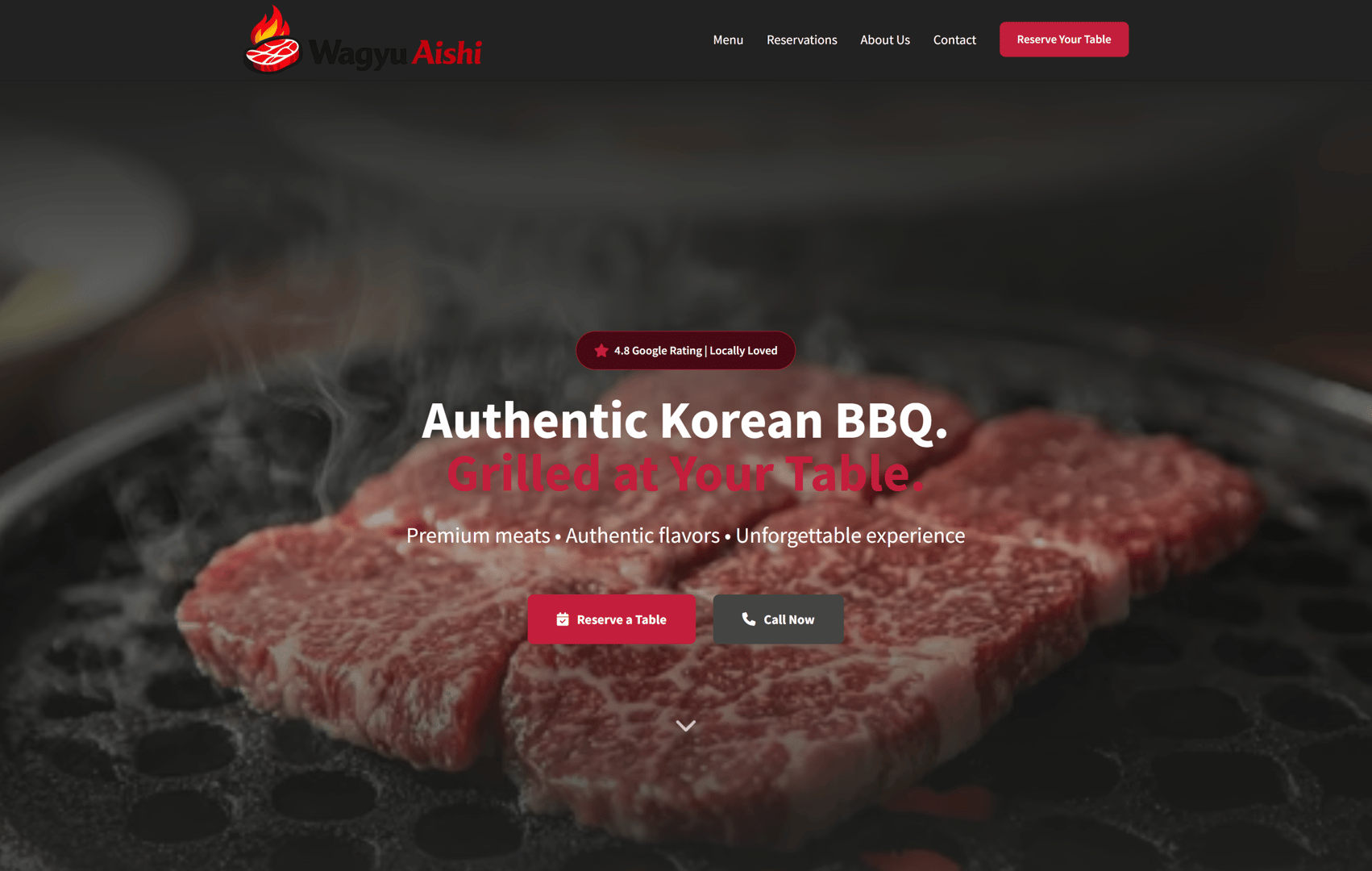 Wagyu Steakhouse homepage