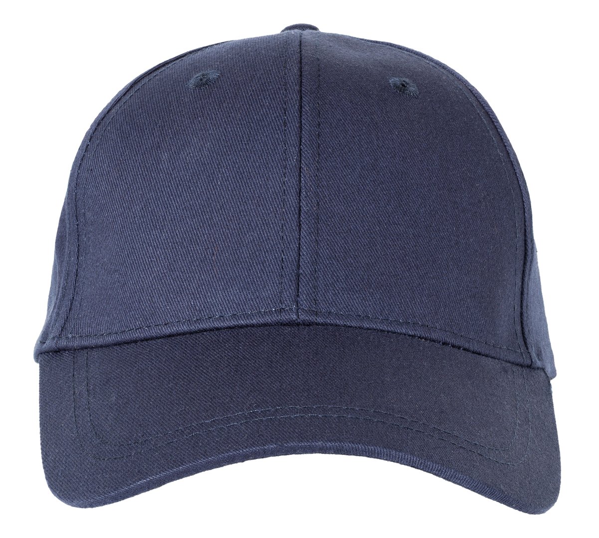 Blue navy baseball cap isolated on white background. Front view. Template Mock up