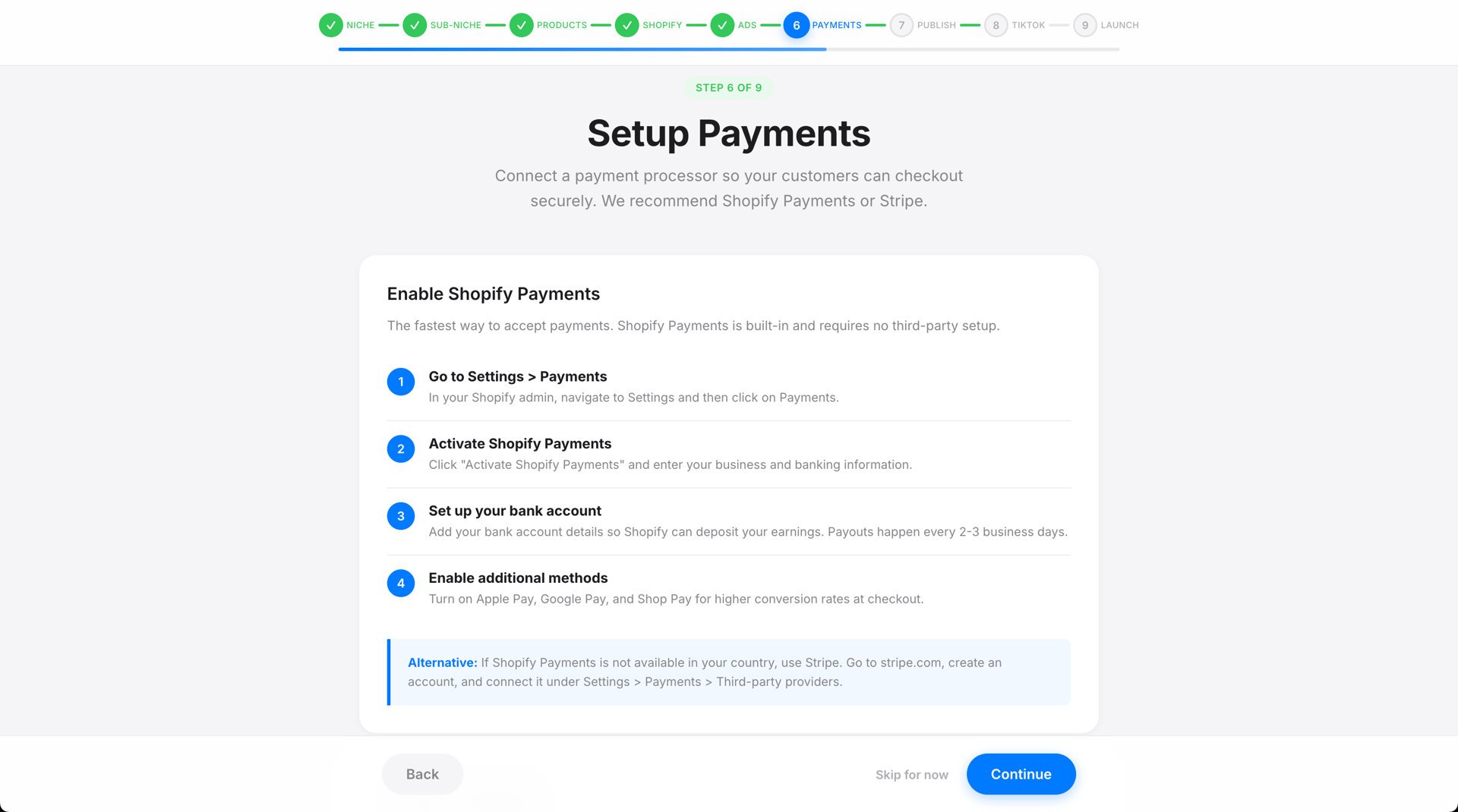 Payment setup