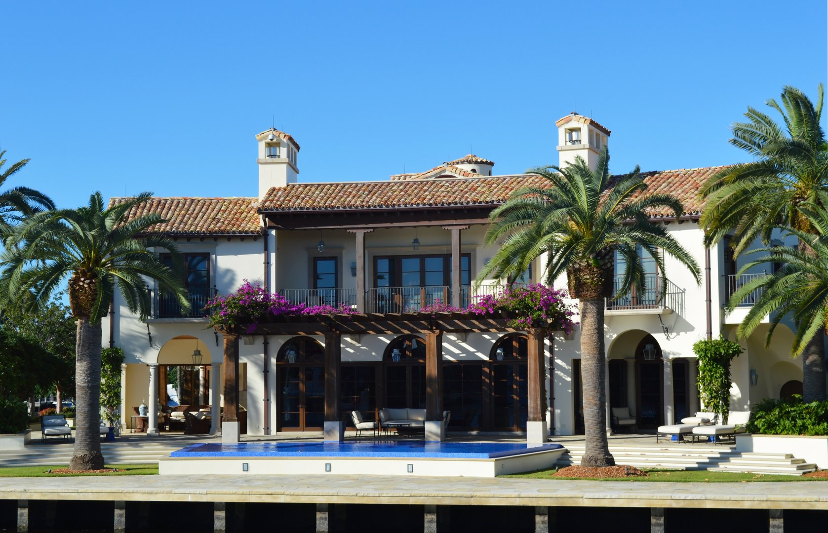 Fort Lauderdale, Florida, USA - February 22, 2016: The Mediterranean Revival style million dollars mansion located on the New River, Fort Lauderdale