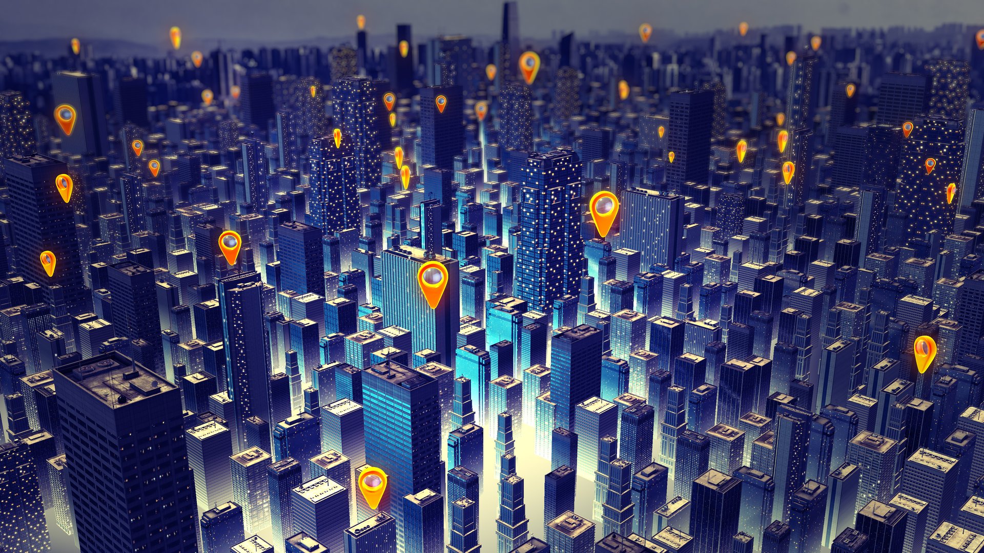 gps icon mockup on city