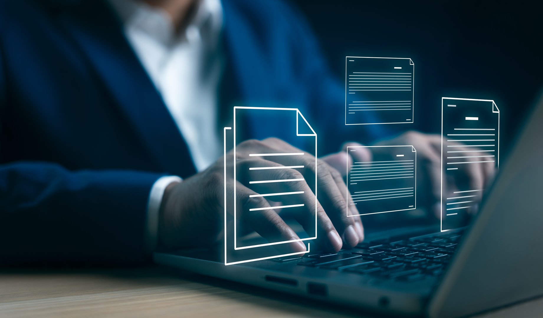 Digital data document management system (DMS), online documentation database and process automation to efficiently manage files, knowledge and documentation in enterprise. Corporate business technology.