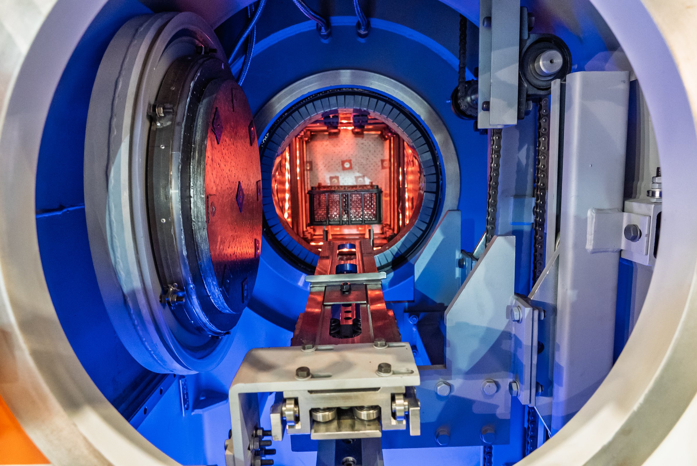 Industrial hardening furnace. Interior of a steel hardening furnace. Steel hardening device.