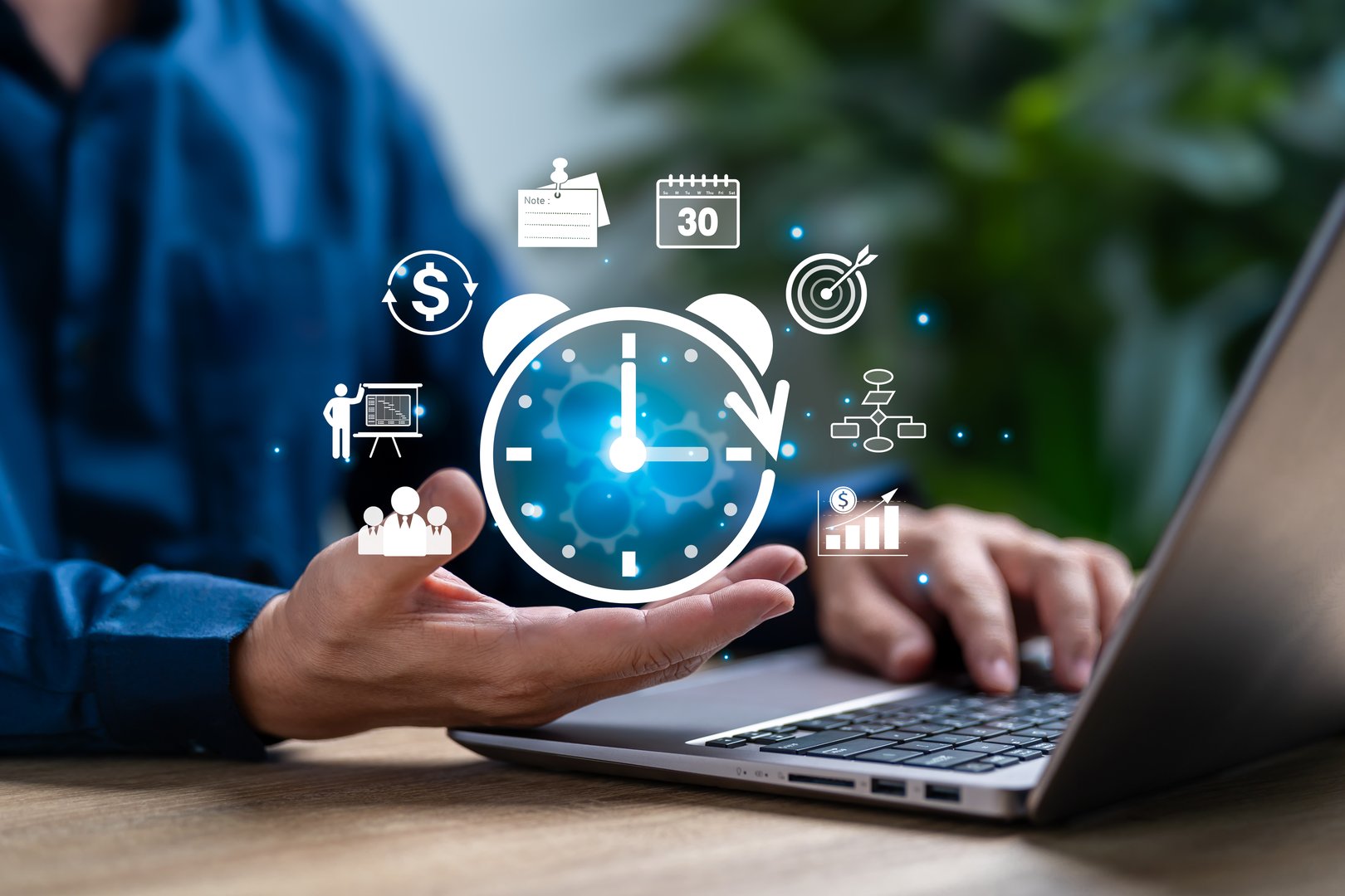 Time Management, Business Strategy concept, Businessman planning schedule and targets management, Saving working time, Reduction costs, Automation work plan success, Process Improvement, Time Wasters