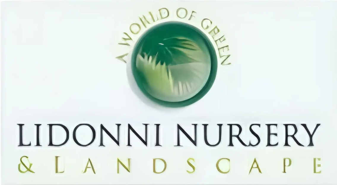 Logo of Lidonni Nursery &amp; Landscape featuring a green leaf in a circle with the slogan A World of Green.