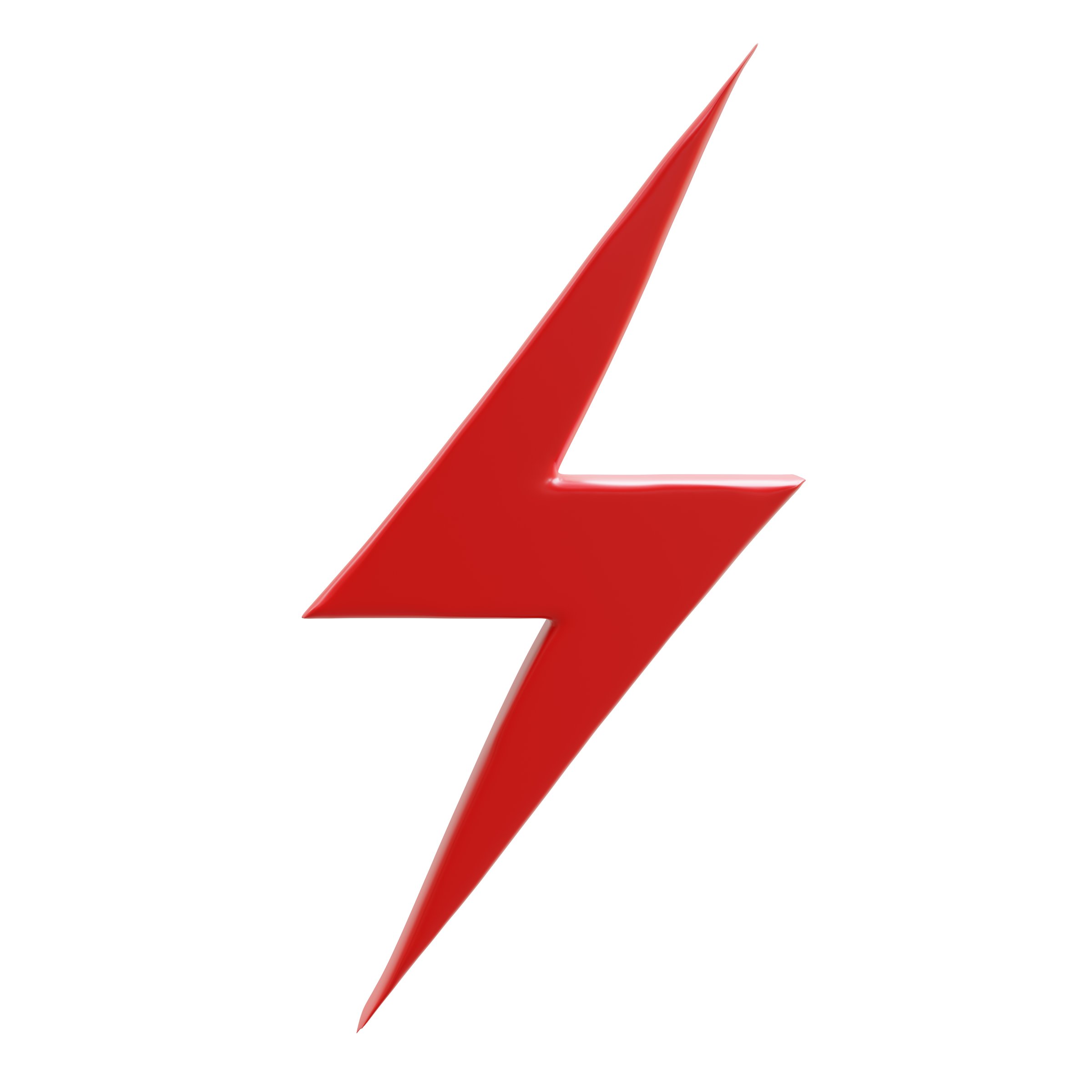 Thunder, energy icon red color isolated on white, 3d render