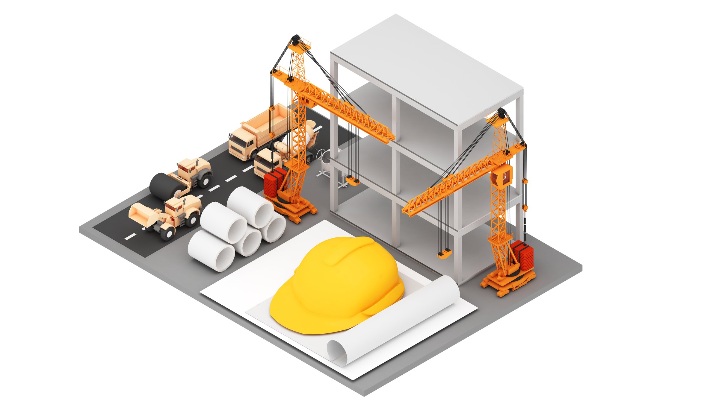 Construction crane utilization, the erection of tall structures, and the loading and unloading of building supplies. ,High-rise building construction engineering ,3d rendering