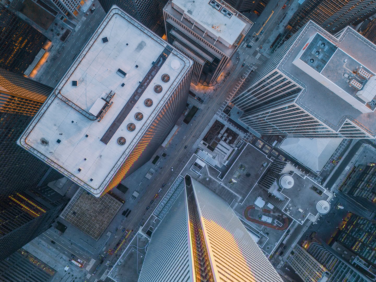 Aerial view of urban cityscape at dusk
