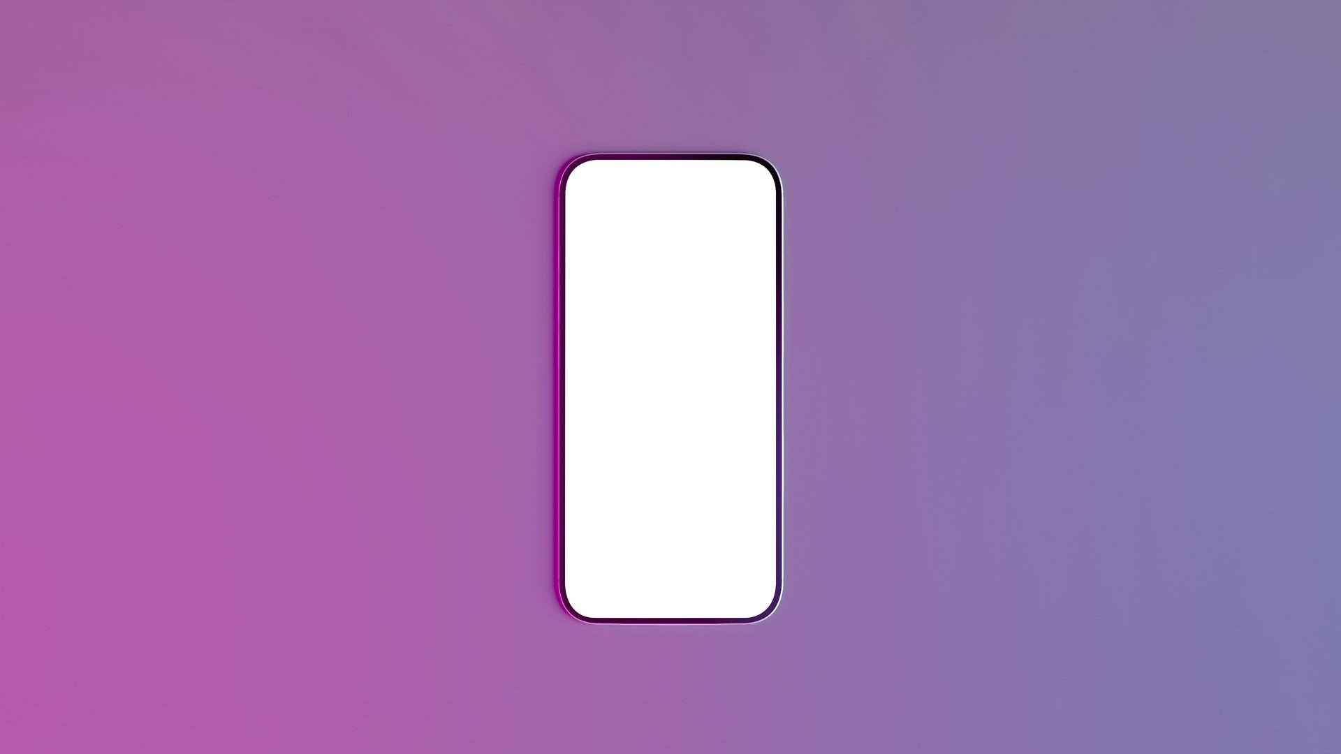 Smartphone with blank screen displayed on vibrant purple and pink gradient background.