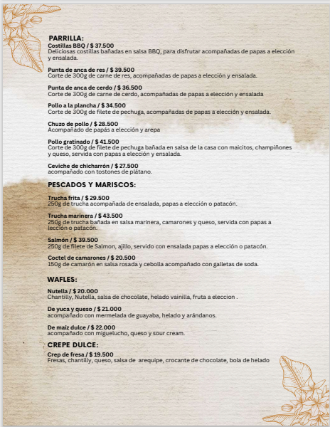 Menú Adicional - Aroma Café