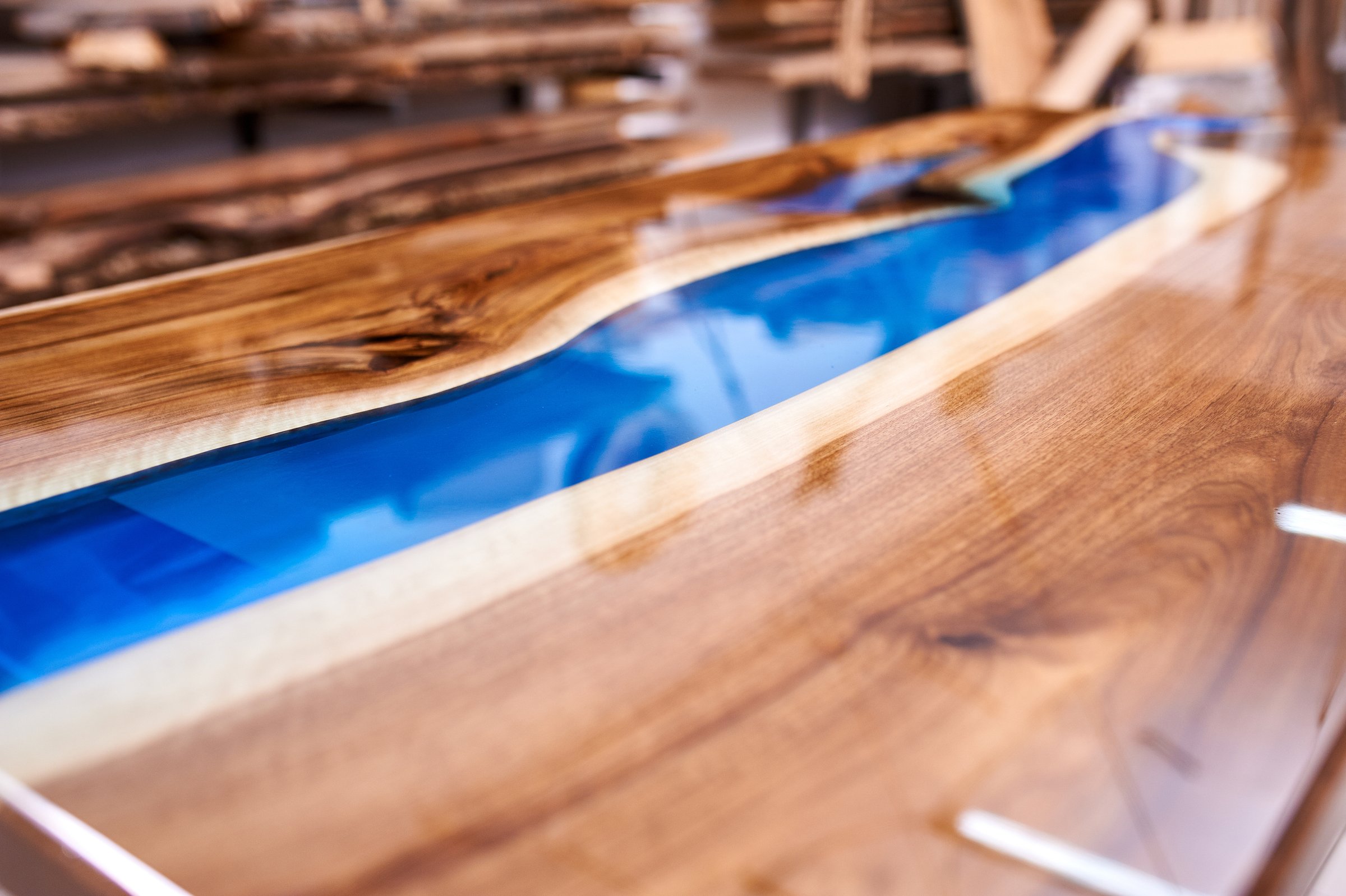 Texture of a wooden table with epoxy resin. nobody.