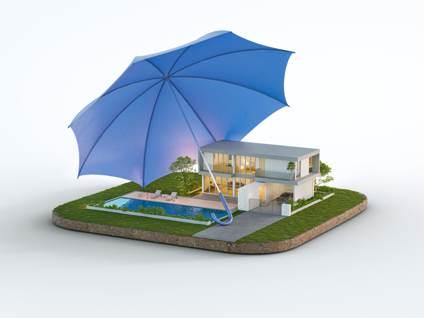 Buying new home for big family. 3d illustration of residential building exterior.