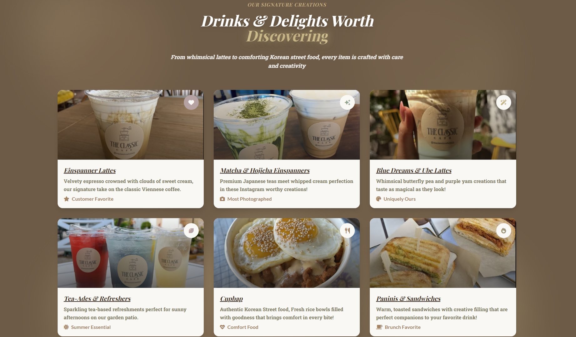 The Classic Cafe website design