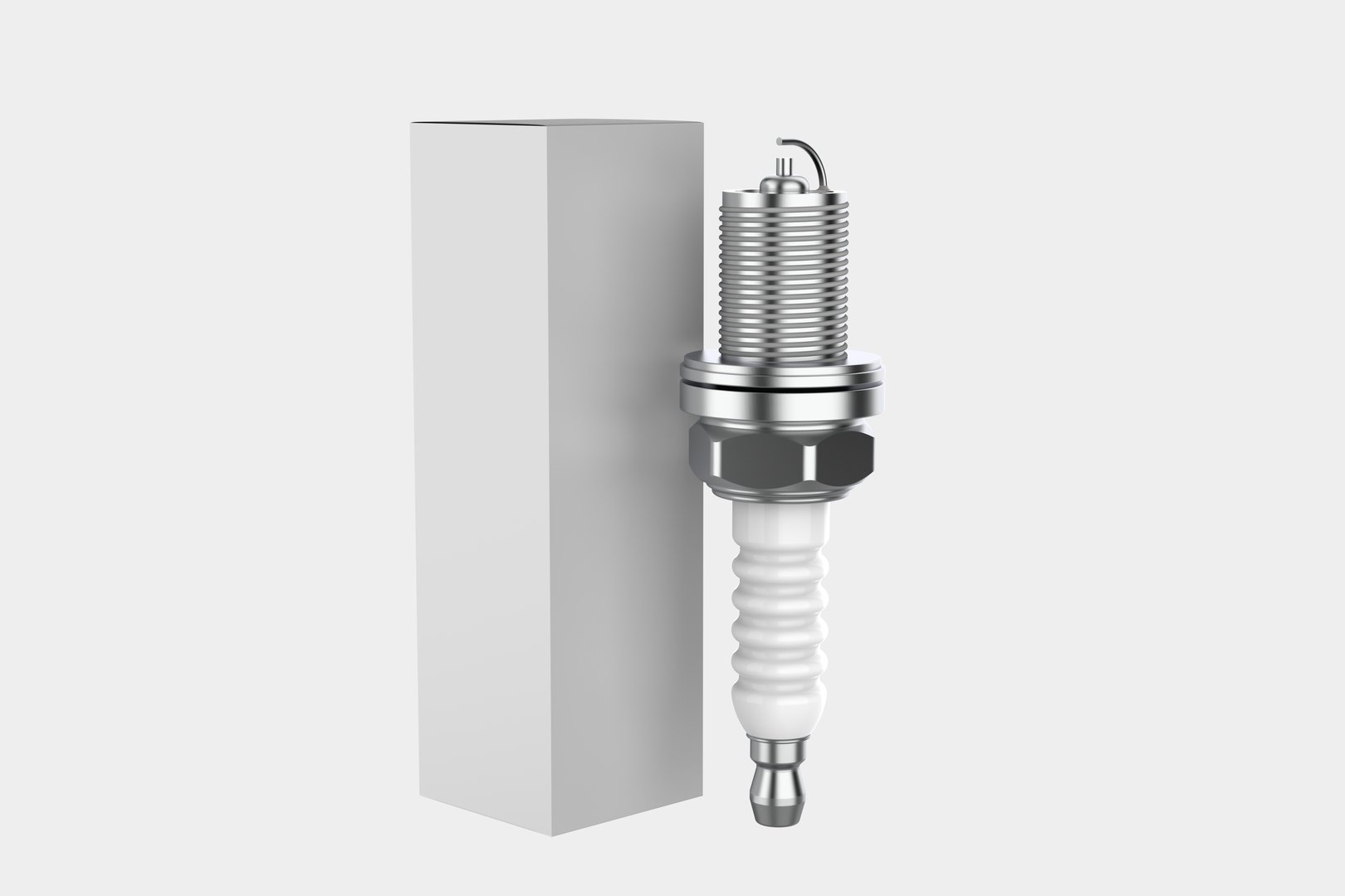 Box With Spark Plug Mockup Isolated On White Background. 3d illustration