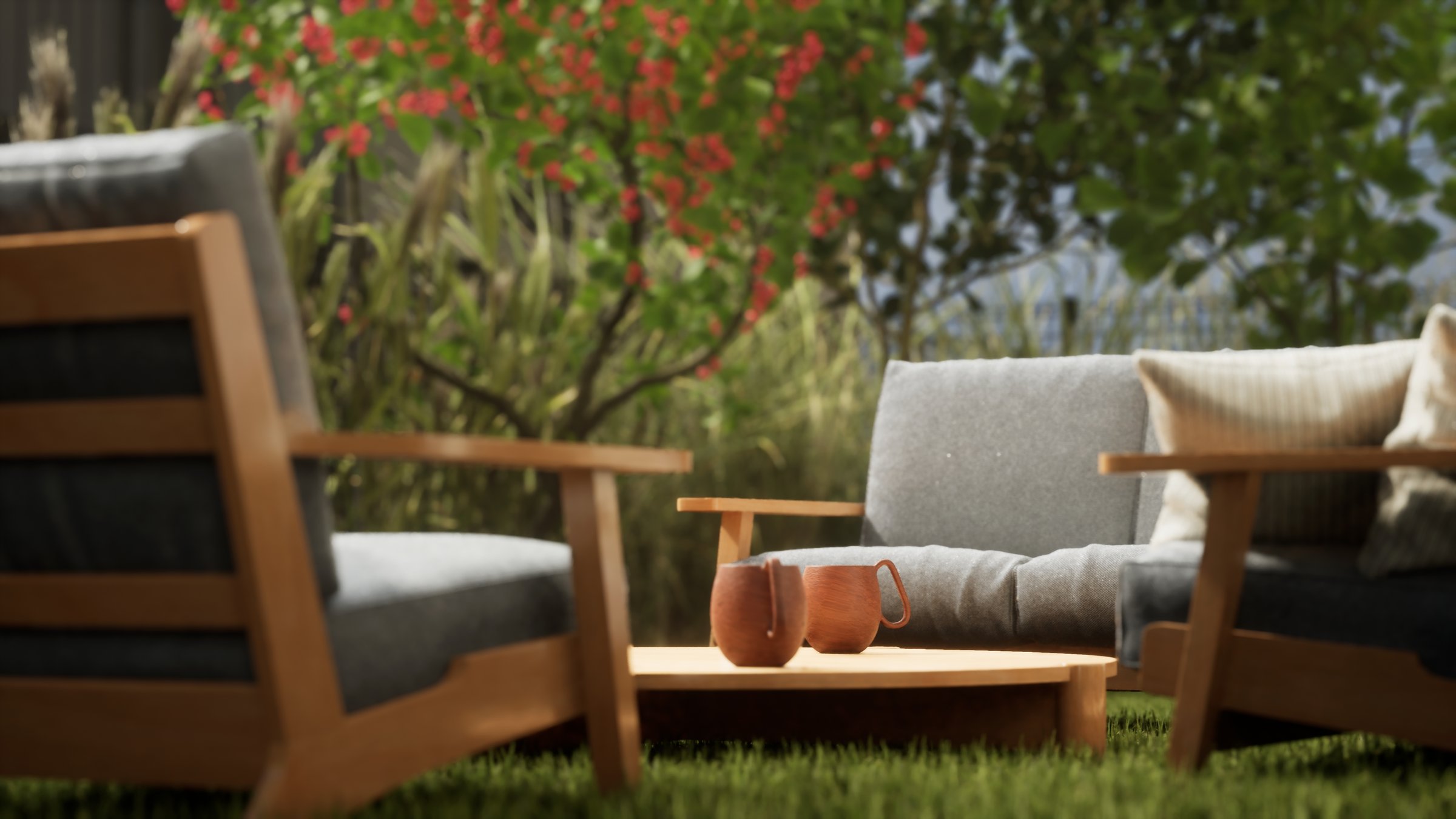 design and furniture in modern patio. 3d render.