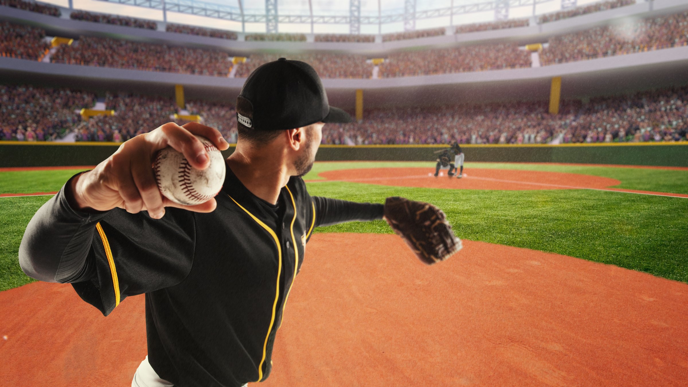 Young man, baseball player during game