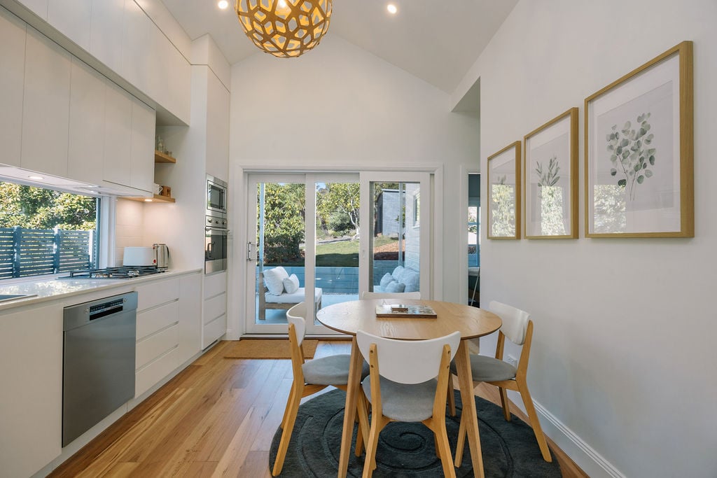 Kitchen and dining area at Woodlands Cottage