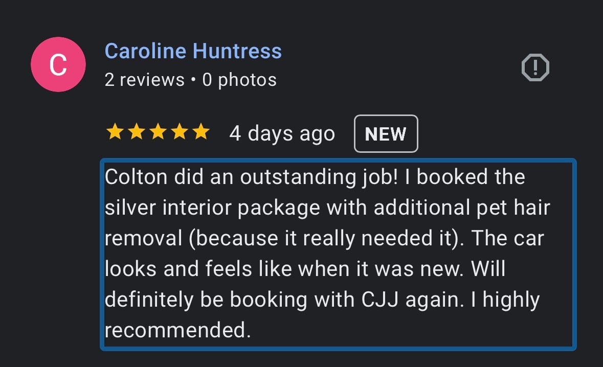 Customer review for CJJ Detailing