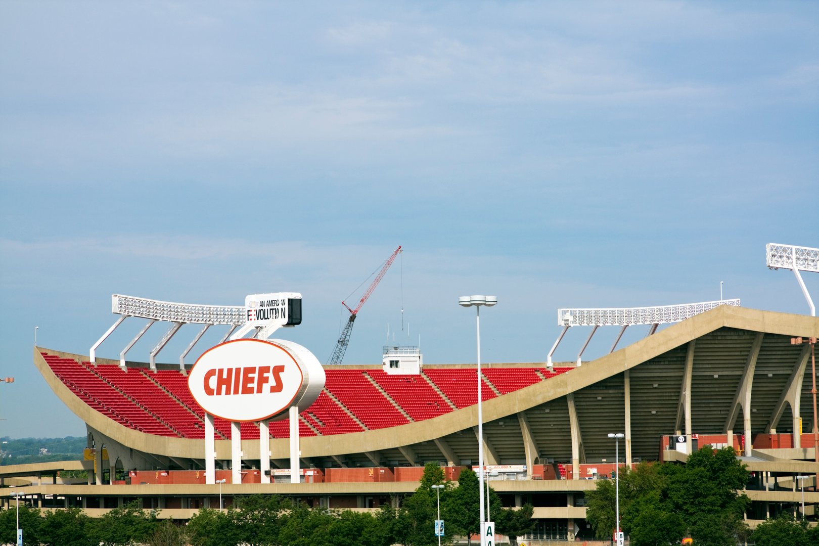 Kansas City, Missouri, USA - June 1, 2008: Arrowhead Stadium in Kansas City, Missouri. The stadium was built in 1972 and has the capacity of 76000 people. Home to Kansas City Chiefs. Seen spring morning.