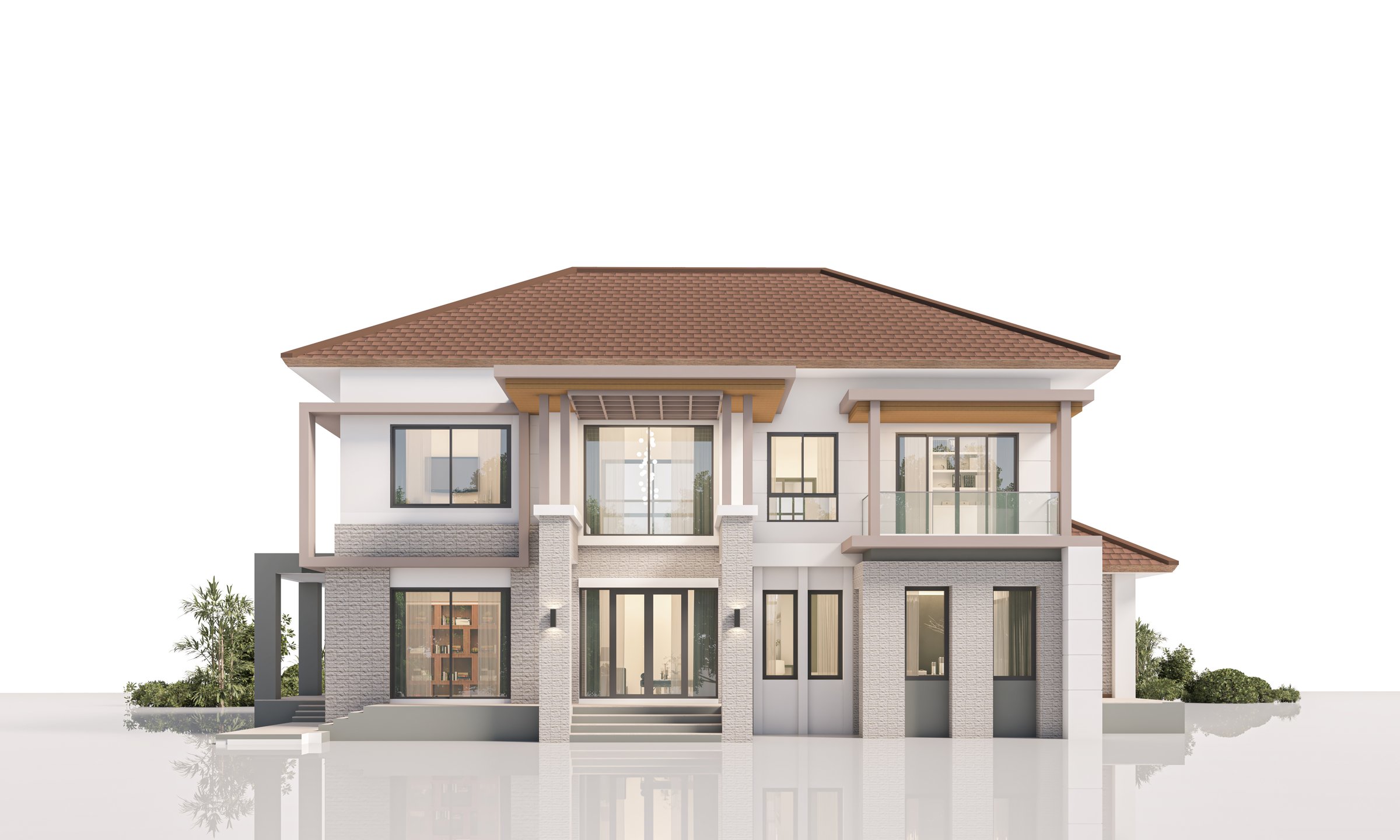 Architecture 3d rendering illustration of modern house on white background