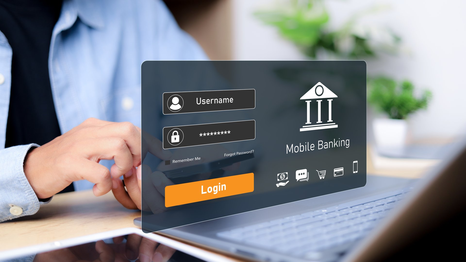 Mobile banking technology, Cyber security. Businessman using smartphone to do online mobile banking, Digital financial innovation technology