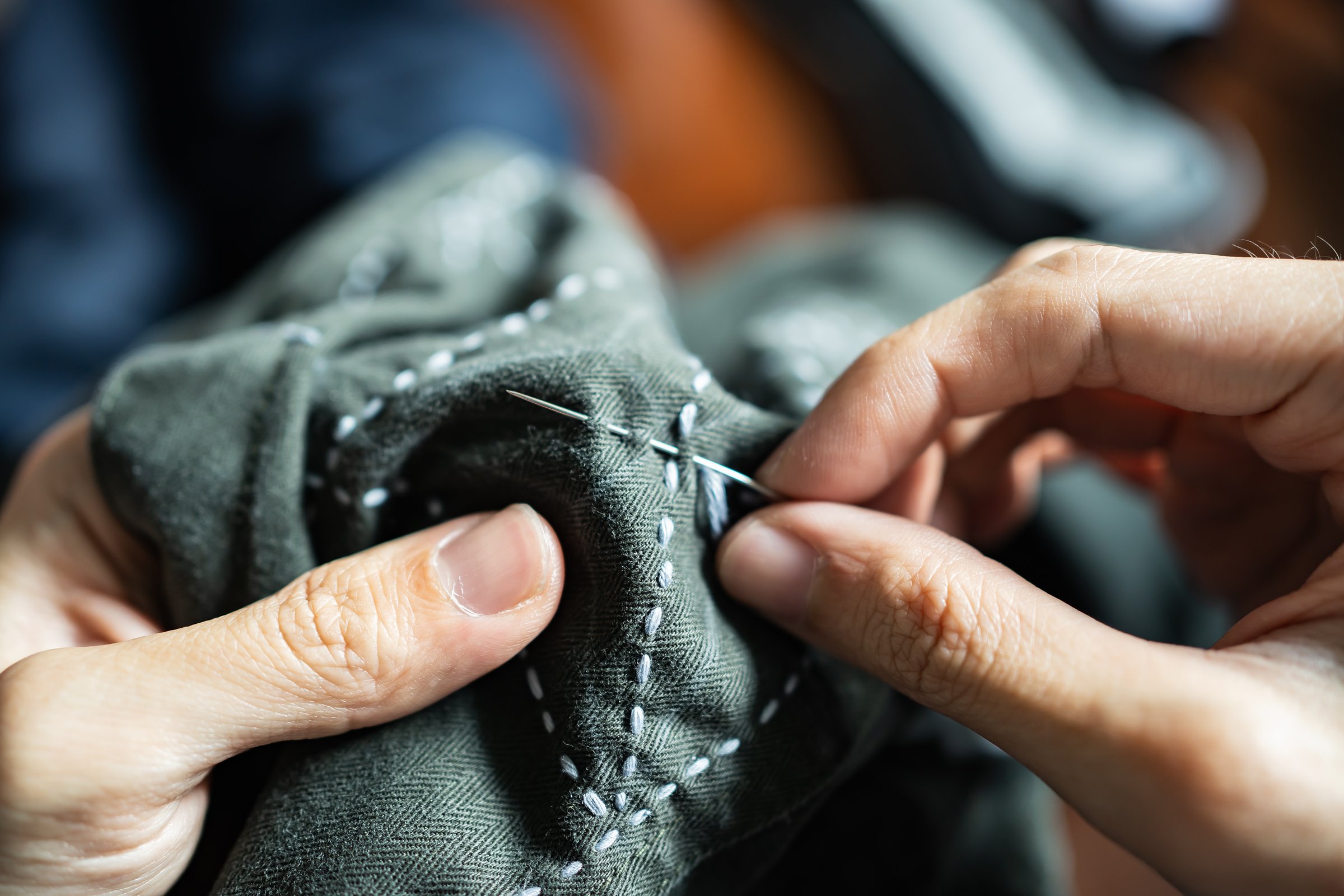 Mending clothes with Sashiko, a traditional Japanese embroidery and stitching technique