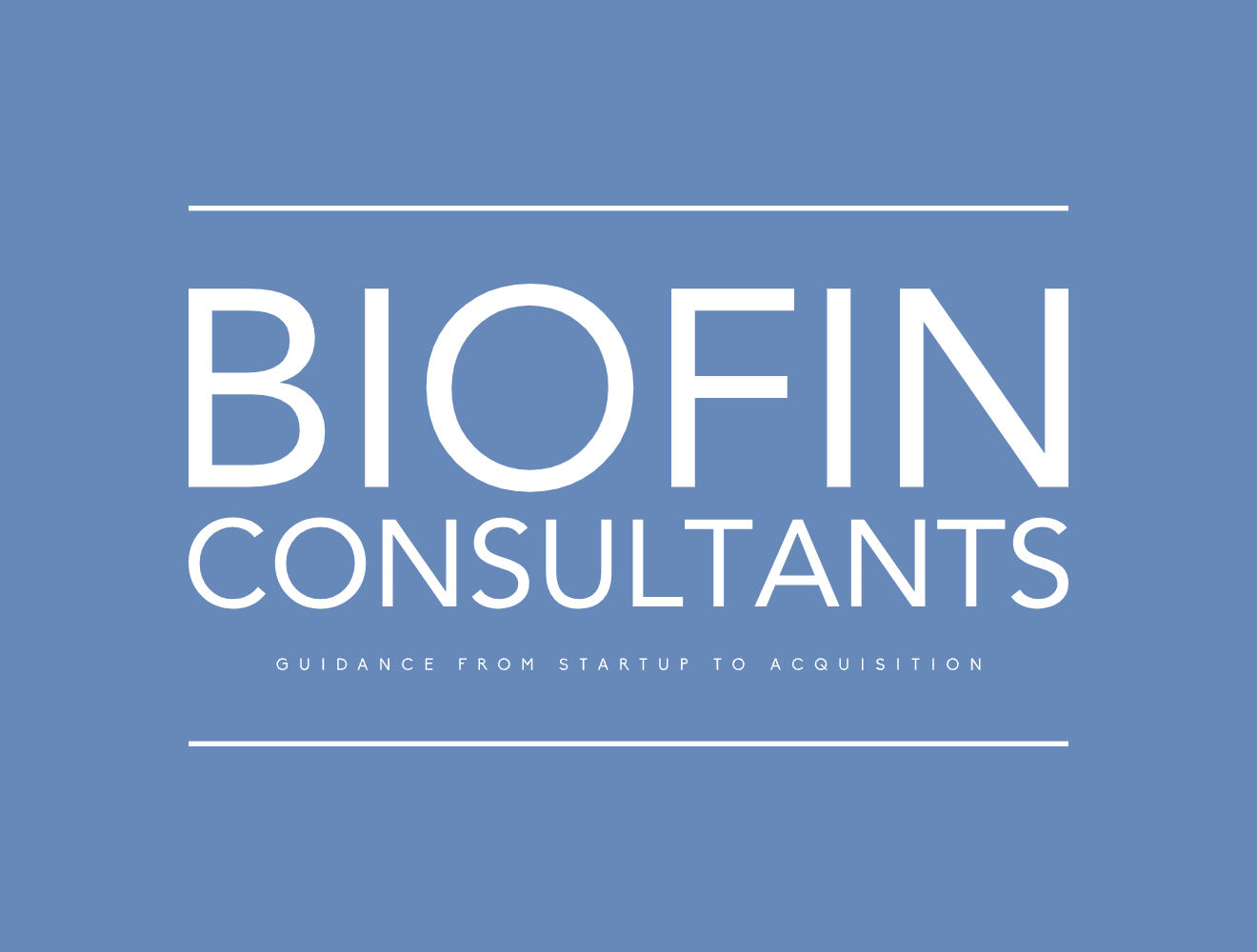Logo of Biofin Consultants with the tagline Guidance from Startup to Acquisition on a blue background.
