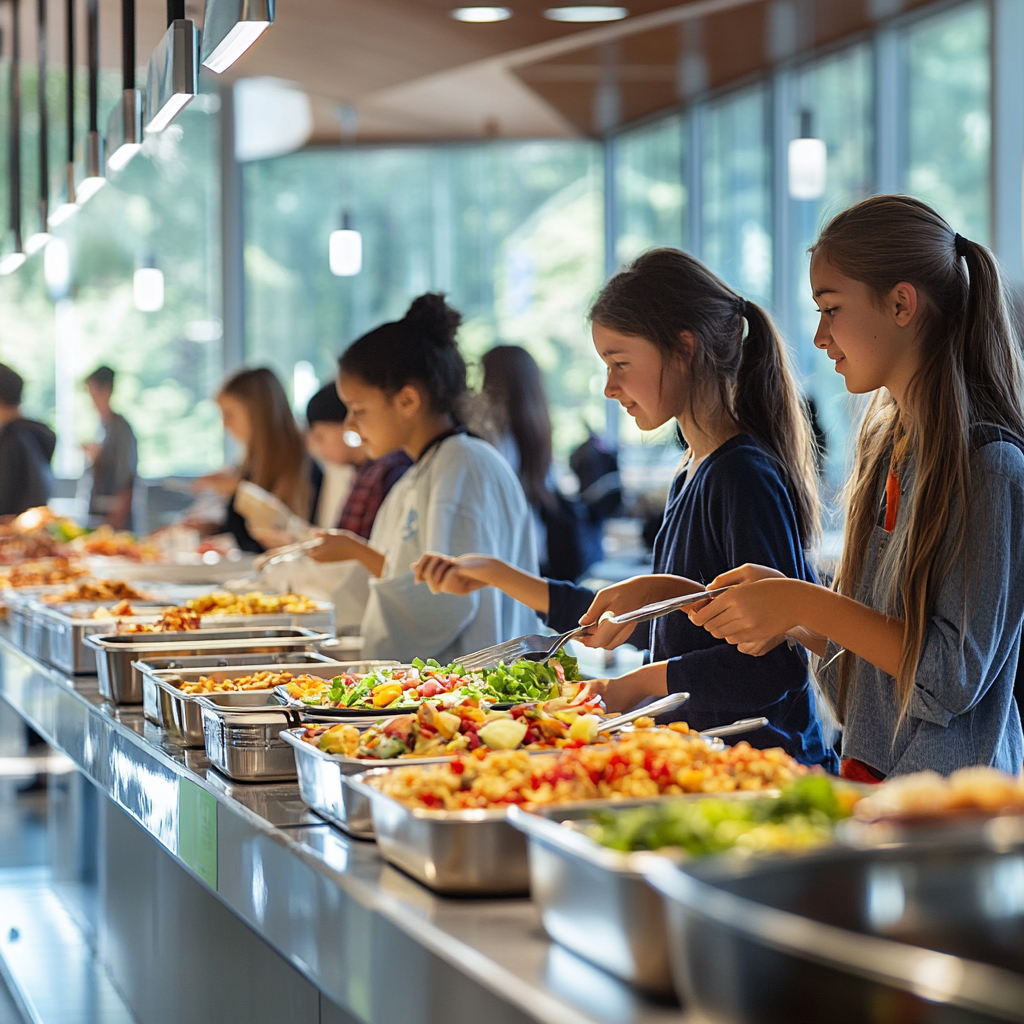 Nutritious breakfast spread with fresh fruits, pastries, and healthy options