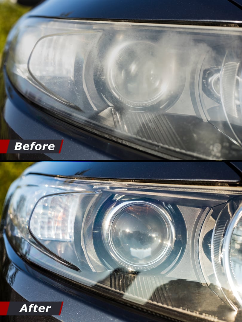 Polishing the optics of car headlamps. Effect Before and after the effect of polishing