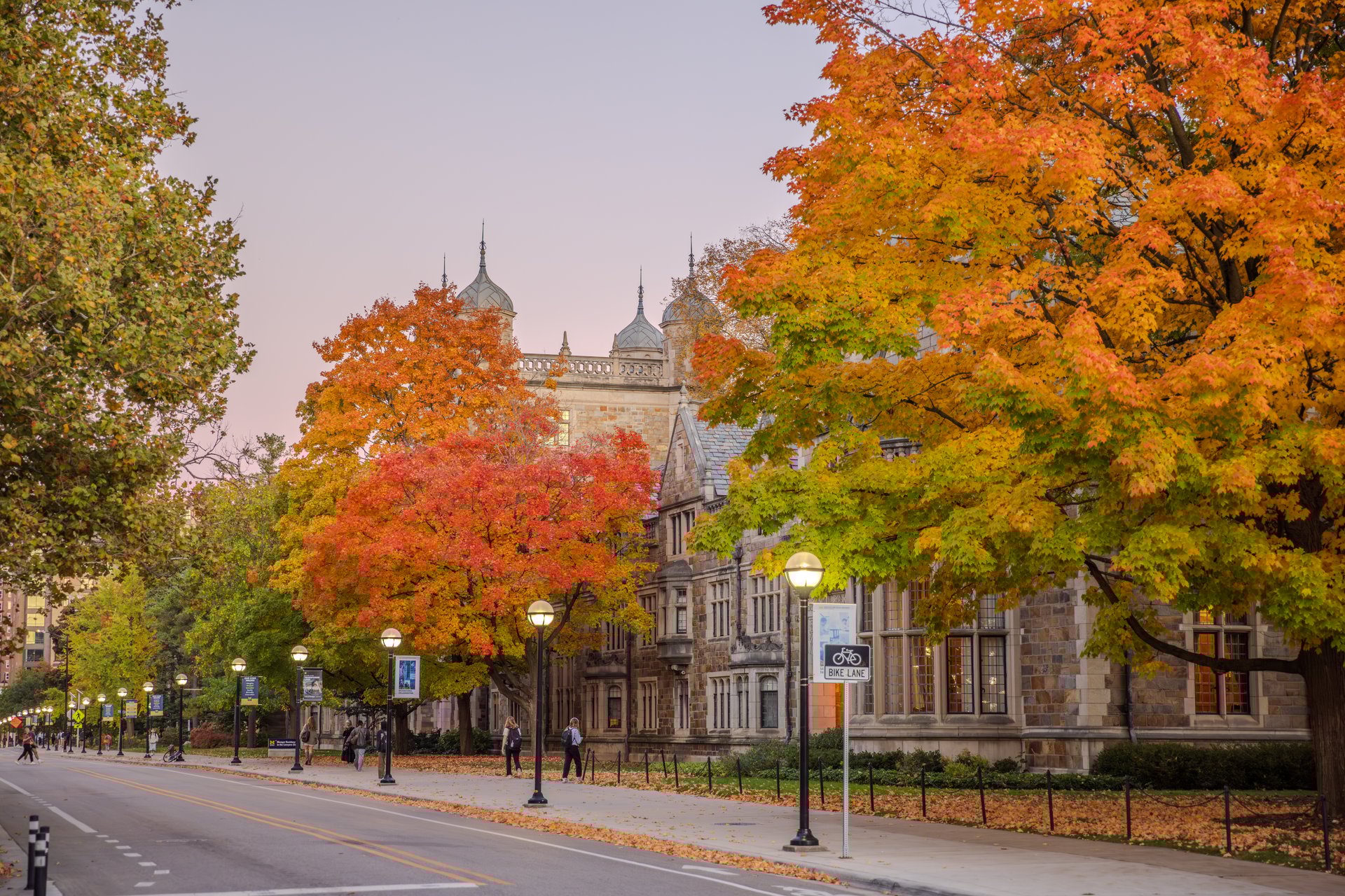 Historic university campus buildings with autumn colors