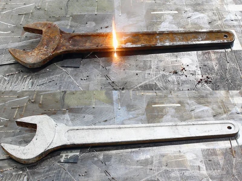 Pulse laser rust cleaning effects before and after