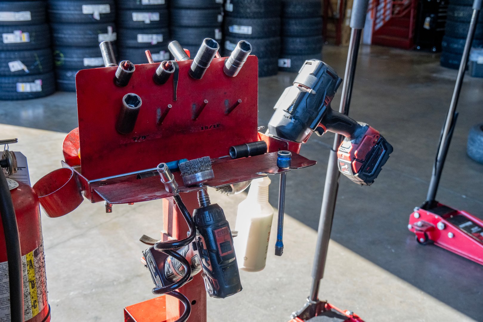 A mechanics tools that are used to quickly remove tires from cars at a tire shop
