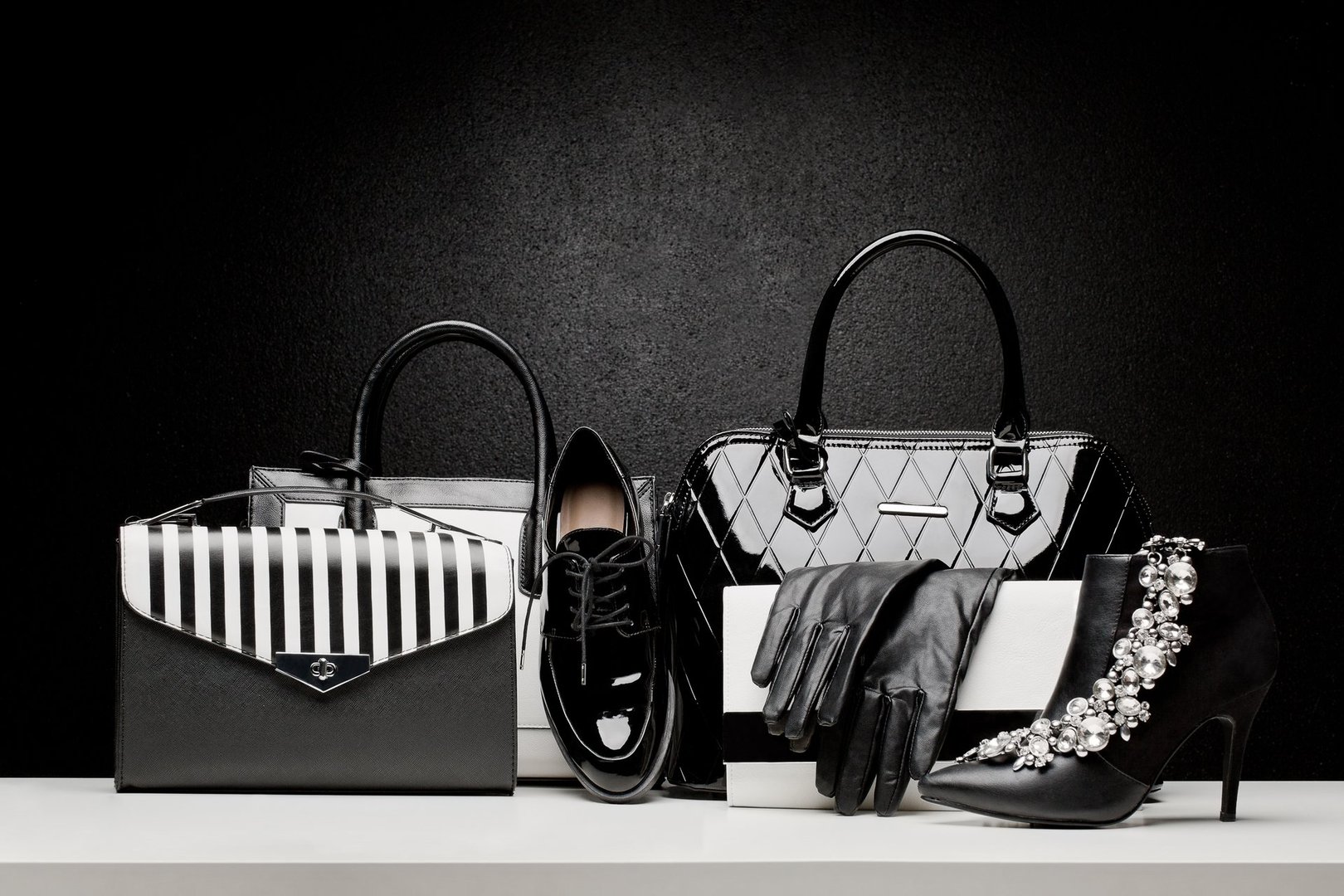Sexy and fashionable set of glamour black and white accessories for woman