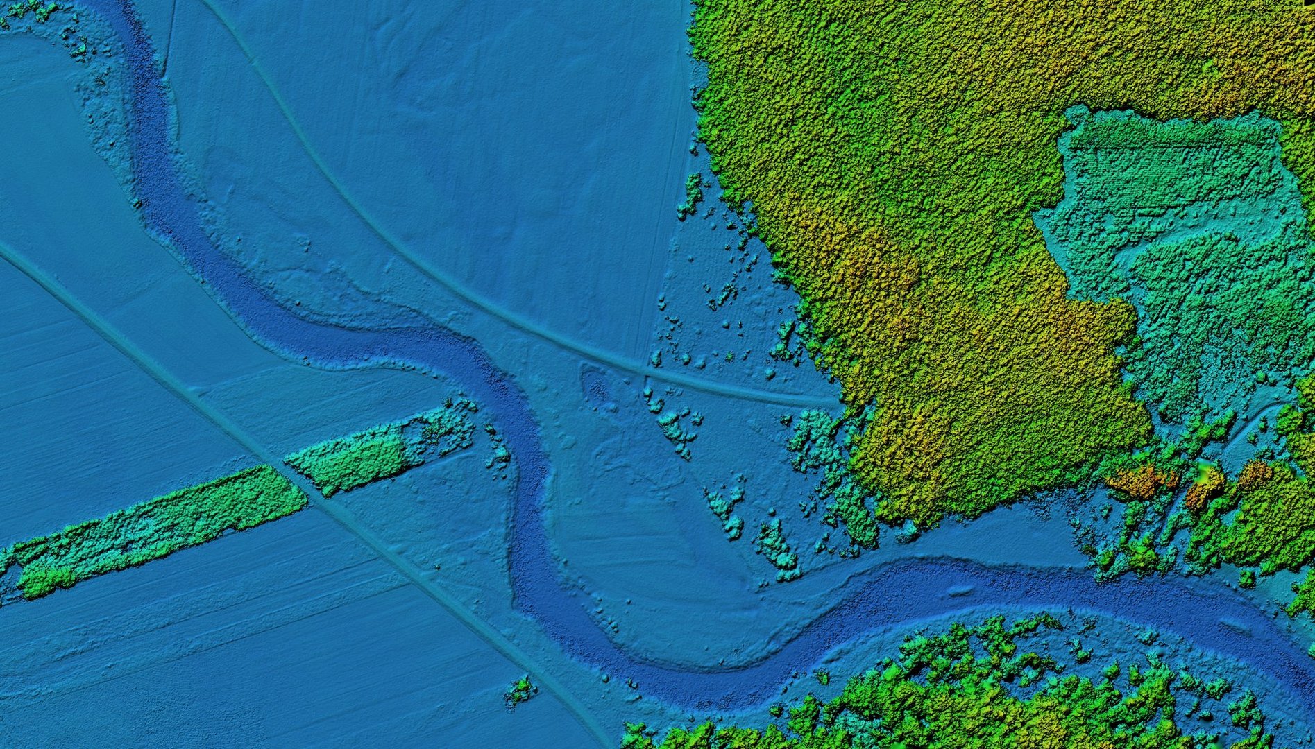 Aerial maps of rivers and meadows finds a wide usage at GIS. Modern survey by using drone technologies for mapping creates terrain elevation model.