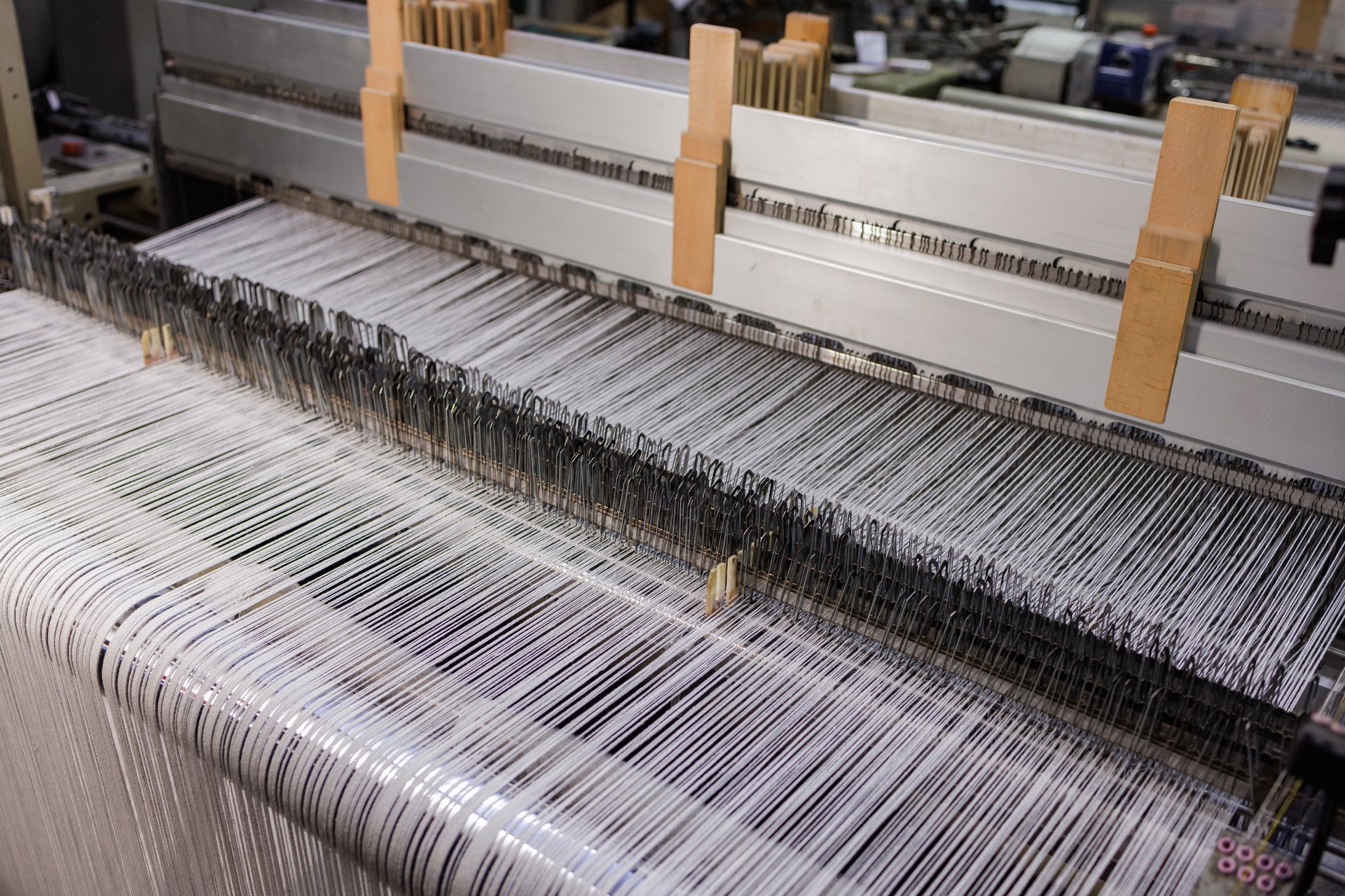 Industrial weaving machine close up