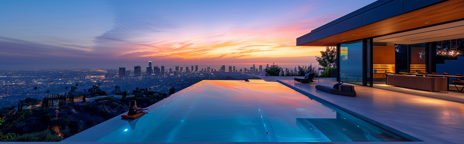 Ultra-wide panoramic drone shot of modern glass multifamily buildings