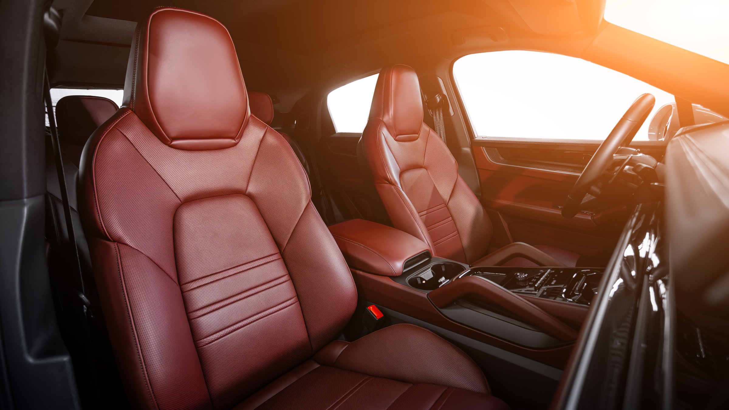 Interior of new modern SUV car with automatic transmission, dashboard