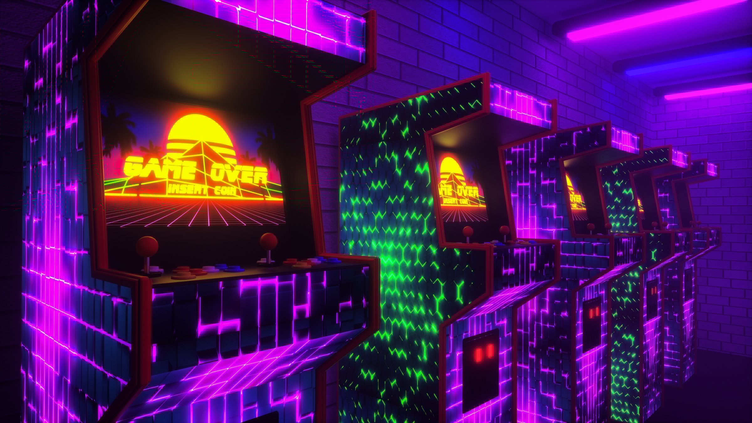 Arcade game room with colorful machines