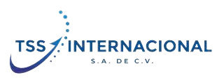 Logo of TSS Internacional featuring stylized blue text and circular design elements.