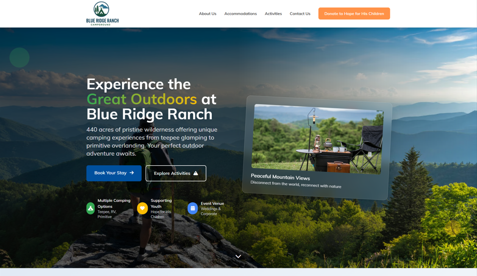 Blue Ridge Ranch Campground Website - Local Business Website Creation Charlotte NC