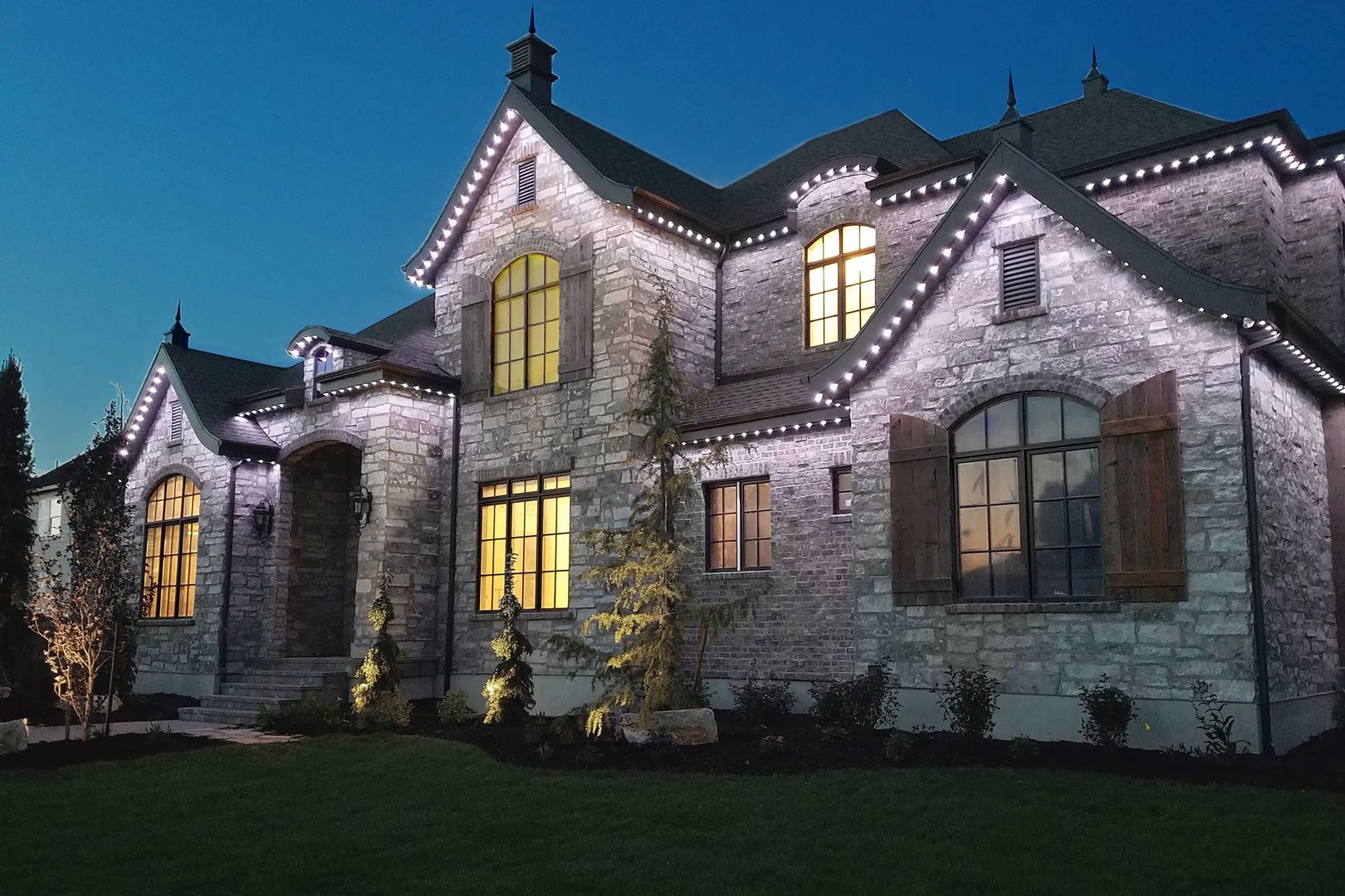 Professional LED lighting installation on home exterior