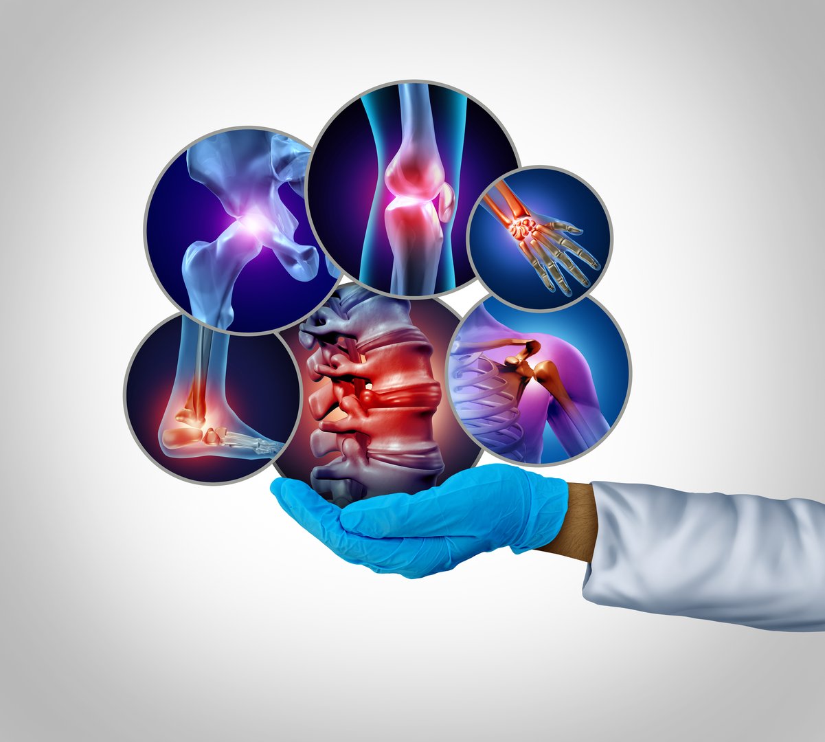 Orthopedic Surgeon And Rheumatologist as a physician or Doctor treating joint pain and musculoskeletal system health support for painful joints as back ache and knee injury health care concept.