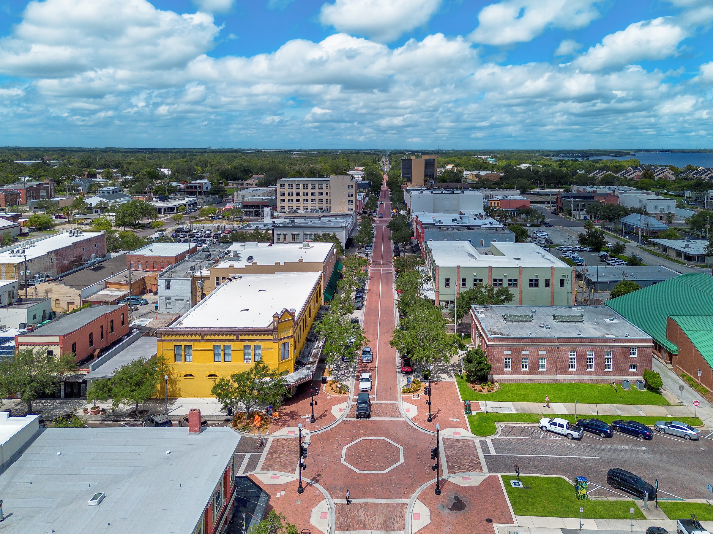 Aerial View of Historic Downtown Sanford from a Drone, Sanford, Florida, USA.