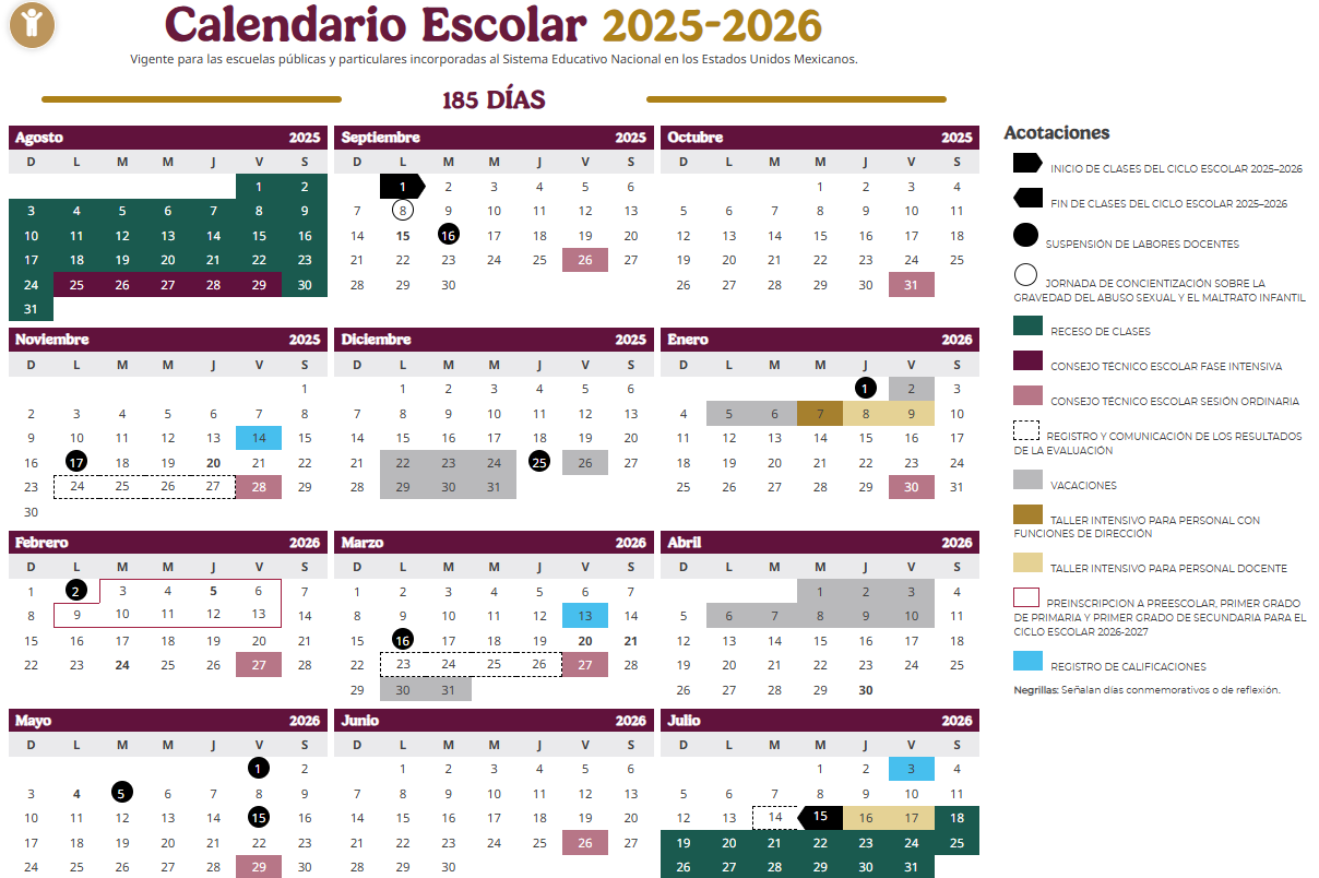 Calendario Escolar 2025 - Fechas importantes y eventos del año académico