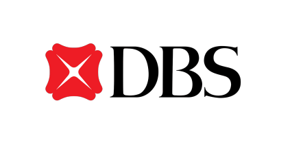 DBS Bank logo with a red icon featuring a white four-pointed star next to the letters DBS in black.