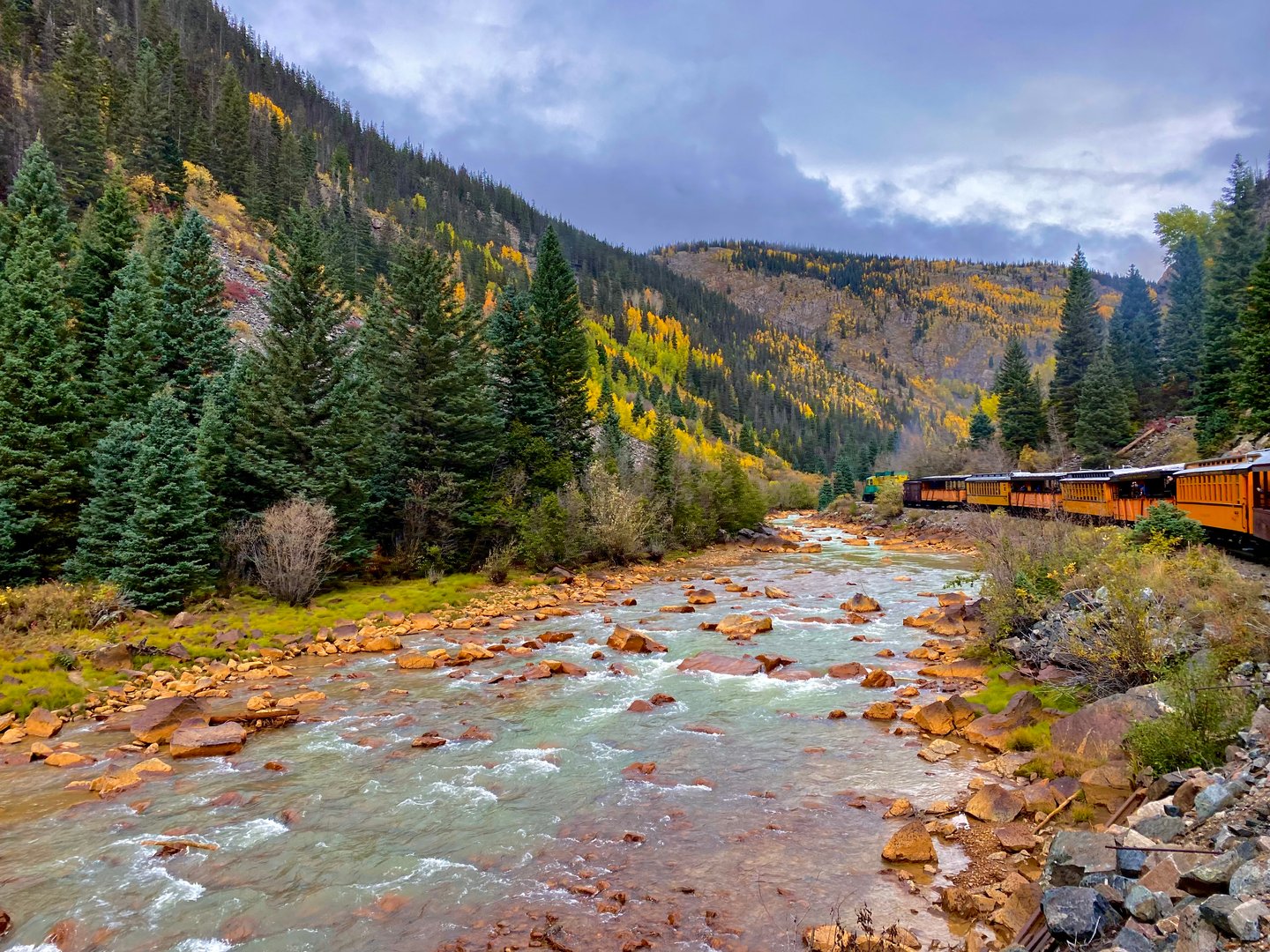 Durango silverton narrow gauge train in Colorado in autumn