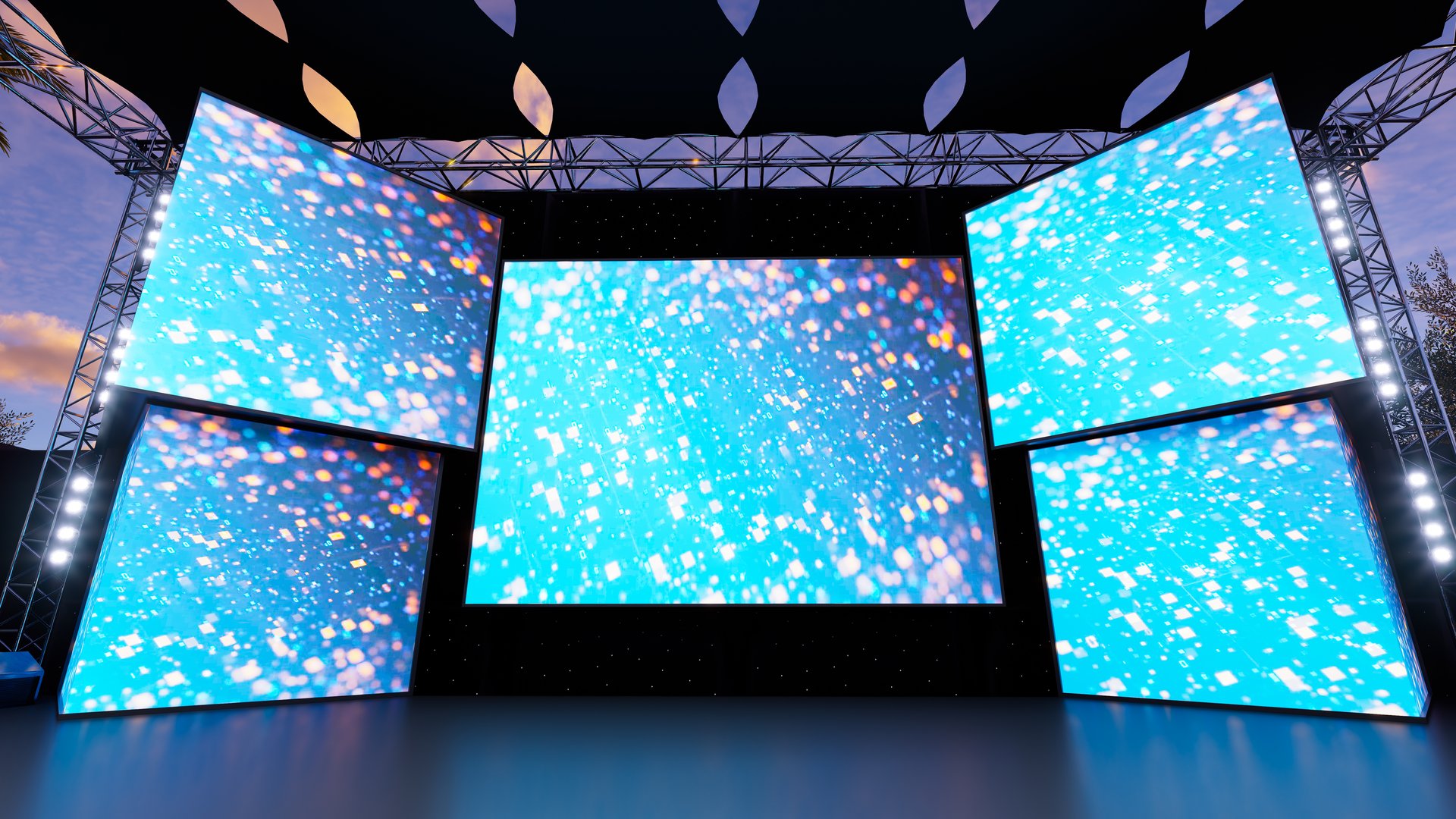 3D event entertainment concept stage, stage lights concert of music festival