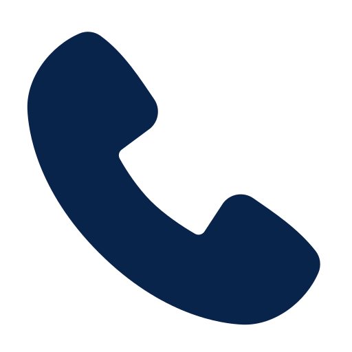 Solid dark blue telephone receiver icon on a white background.