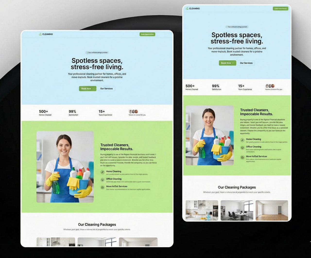 Cleaning Services landing page screenshot