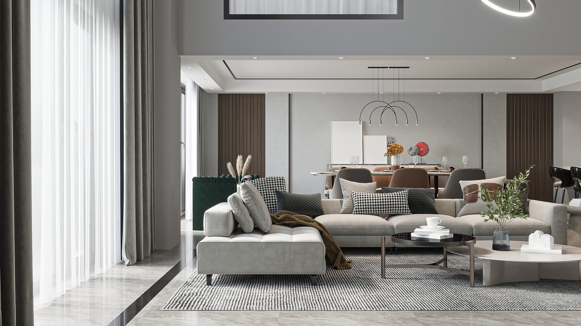 Modern Open-Concept Living Room Interior with Neutral Tones